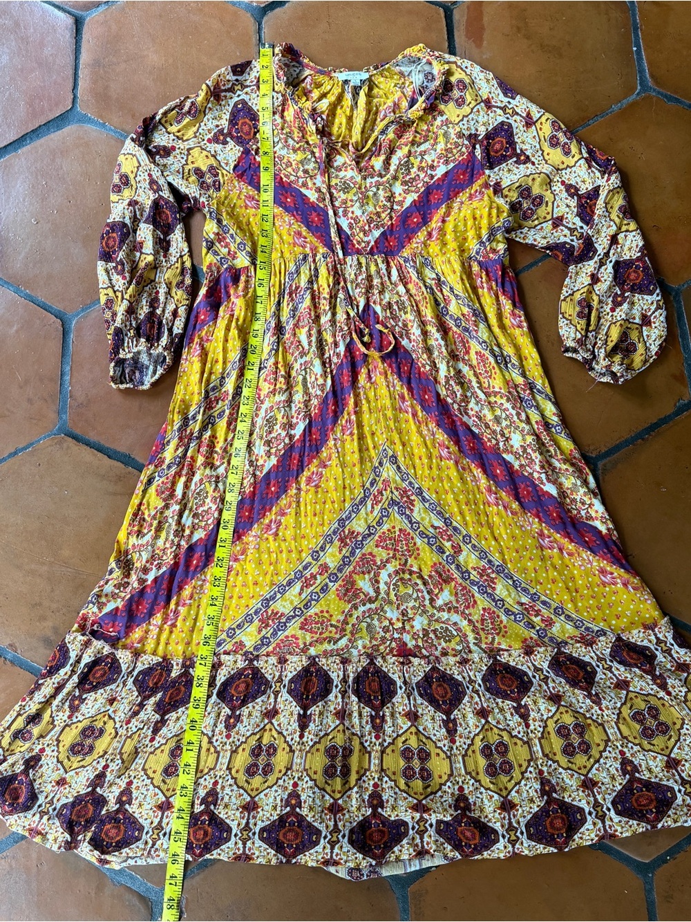 Umgee Floral Tiered Boho Maxi Dress Flowy Festival Hippie Beach Resort Size L - Picture 8 of 9
